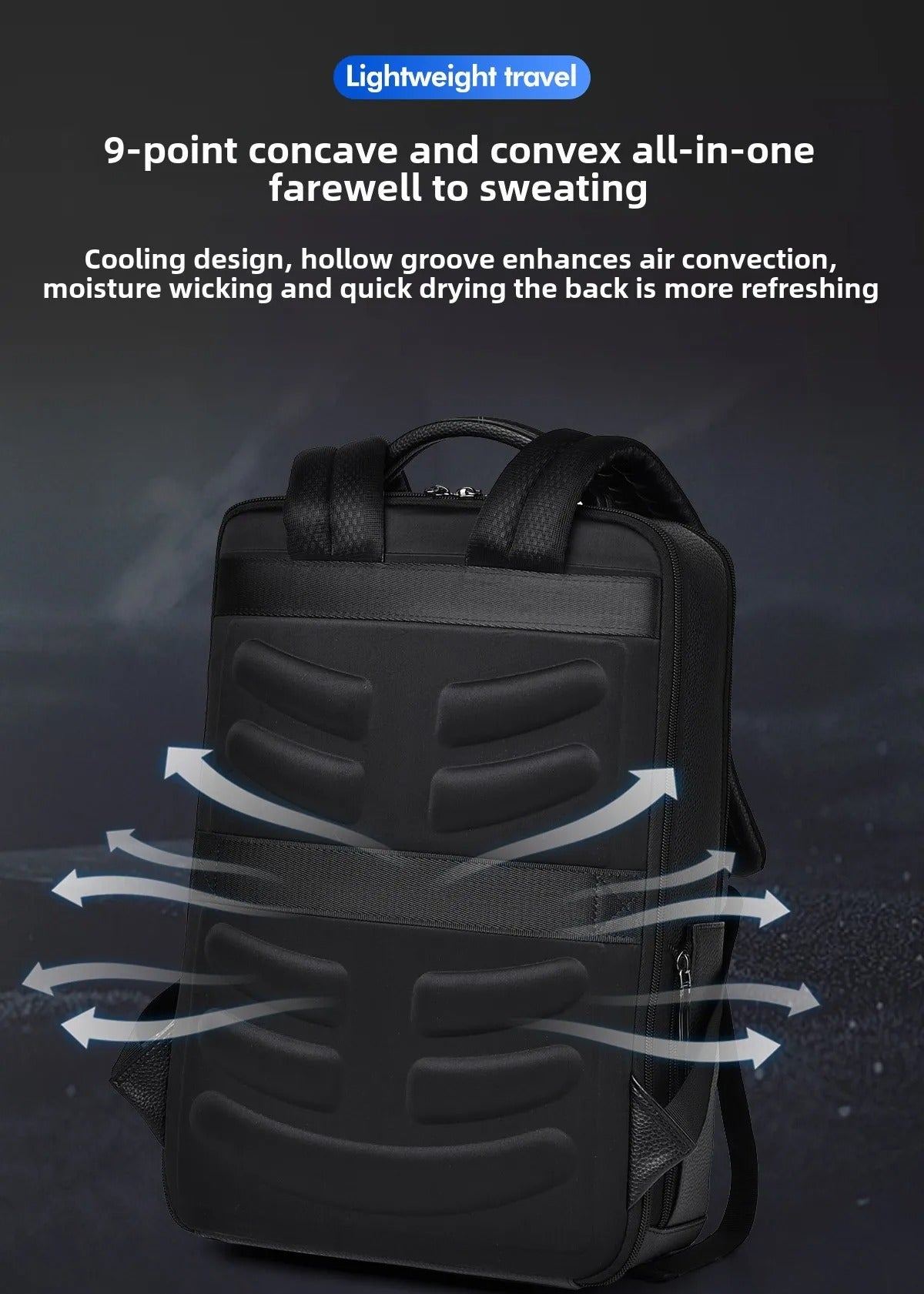 Elegant leather rucksack for men/women with USB port for laptop and everyday use, 15.6 inch, black