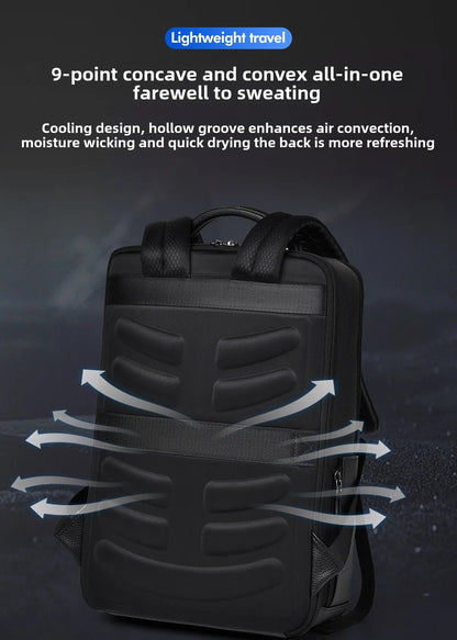 Elegant leather rucksack for men/women with USB port for laptop and everyday use, 15.6 inch, black
