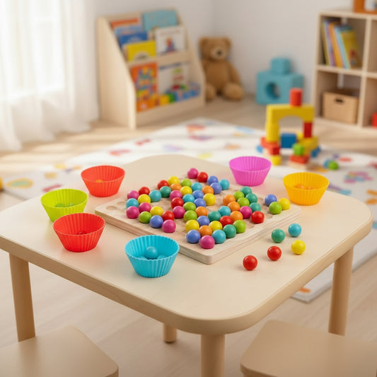 Colormatch – Juego Montessori de clasificación de cuentas de madera para fomentar el reconocimiento de colores y el conteo