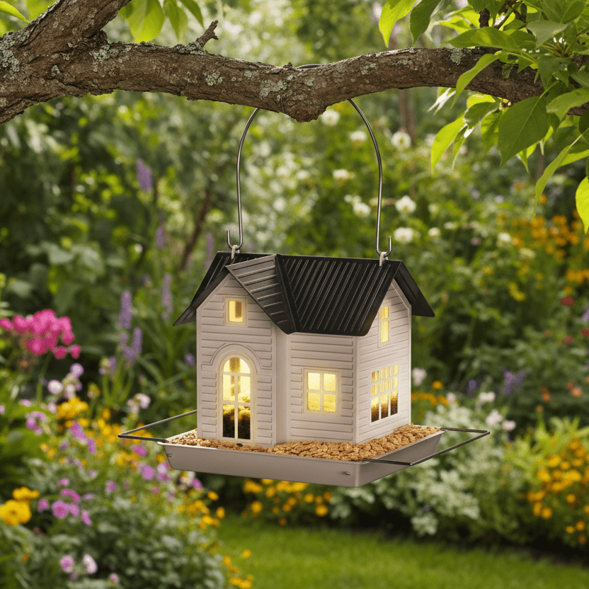 SOLARPERCH – Casa para pájaros decorativa con luz LED para jardines con ambiente