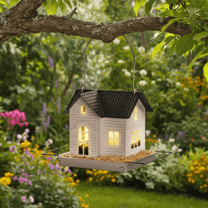 SOLARPERCH – Casa para pájaros decorativa con luz LED para jardines con ambiente