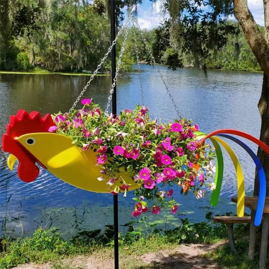 Hanging plant bowl - Colourful chicken design garden decoration