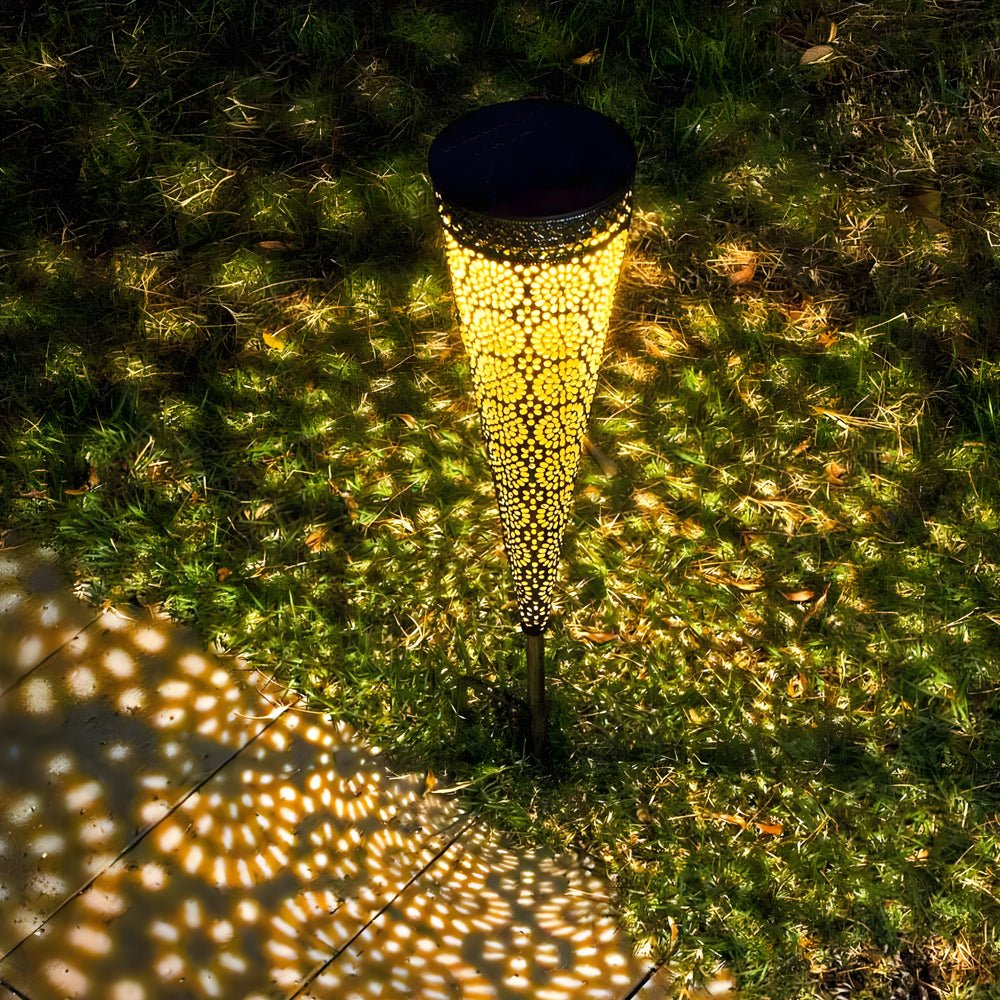 ORBISOL – 2-delige set kegelvormige holle solarlampen met grondpen voor moderne solar tuindecoratie