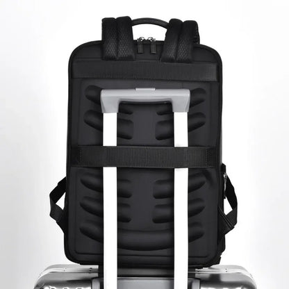 Elegant leather rucksack for men/women with USB port for laptop and everyday use, 15.6 inch, black
