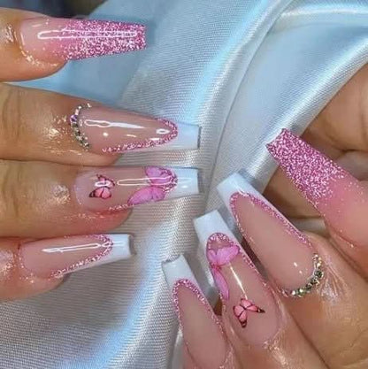 Presson Chic – 24 faux ongles roses décorés | Rapides à poser et élégants pour toutes les occasions
