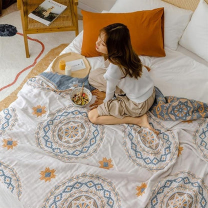 MANDALORA – Manta de algodón con estampado de mandala boho