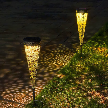 ORBISOL – 2-delige set kegelvormige holle solarlampen met grondpen voor moderne solar tuindecoratie