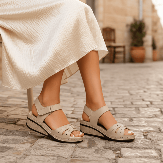 VIREL – Adjustable red women's sandals made of eco-friendly leather