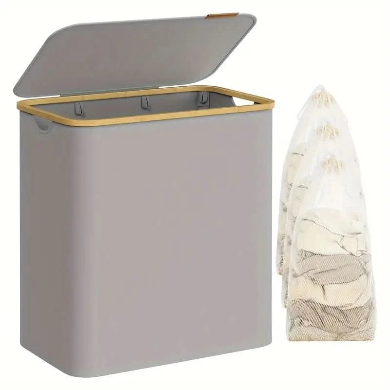 Variant image for Wäschekorb 150L Grau Beige 3 Fächer Robuster Stoff Wäschesammler-3
