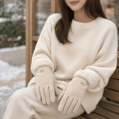 FURVENA – Damen-Winterhandschuhe mit flauschigem Kunstfellbündchen
