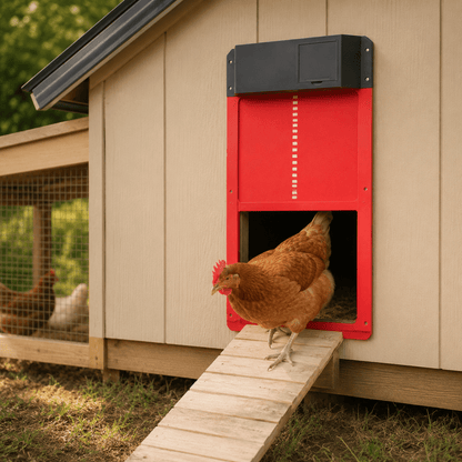 AUTOCOOP – Puerta automática para gallinero con sensor de luz y protección contra la intemperie