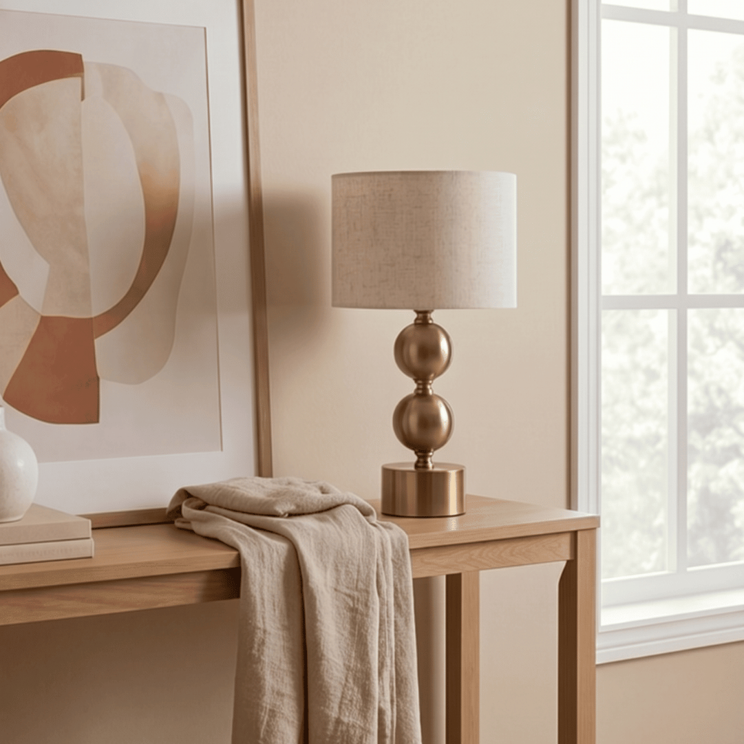 AURELIA – Lámpara de mesa dorada con pantalla de lino beige