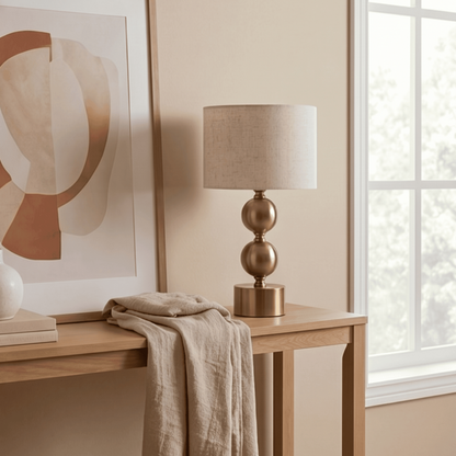 AURELIA – Lámpara de mesa dorada con pantalla de lino beige