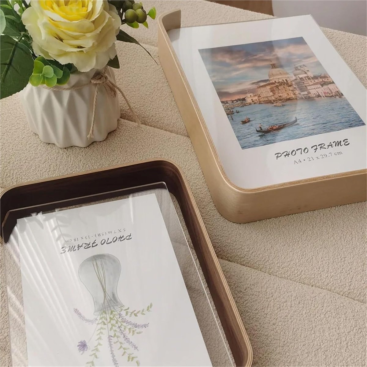 FOTODUO – Marco de fotos acrílico-madera con vista a doble cara para decoración moderna de mesa