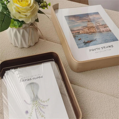 FOTODUO – Marco de fotos acrílico-madera con vista a doble cara para decoración moderna de mesa