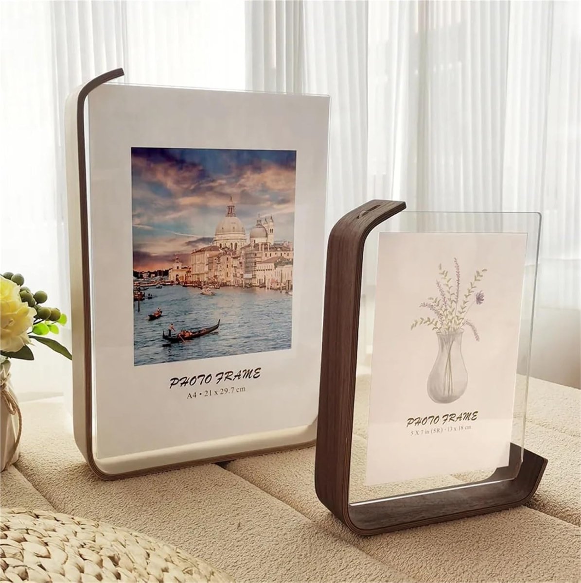 FOTODUO – Marco de fotos acrílico-madera con vista a doble cara para decoración moderna de mesa