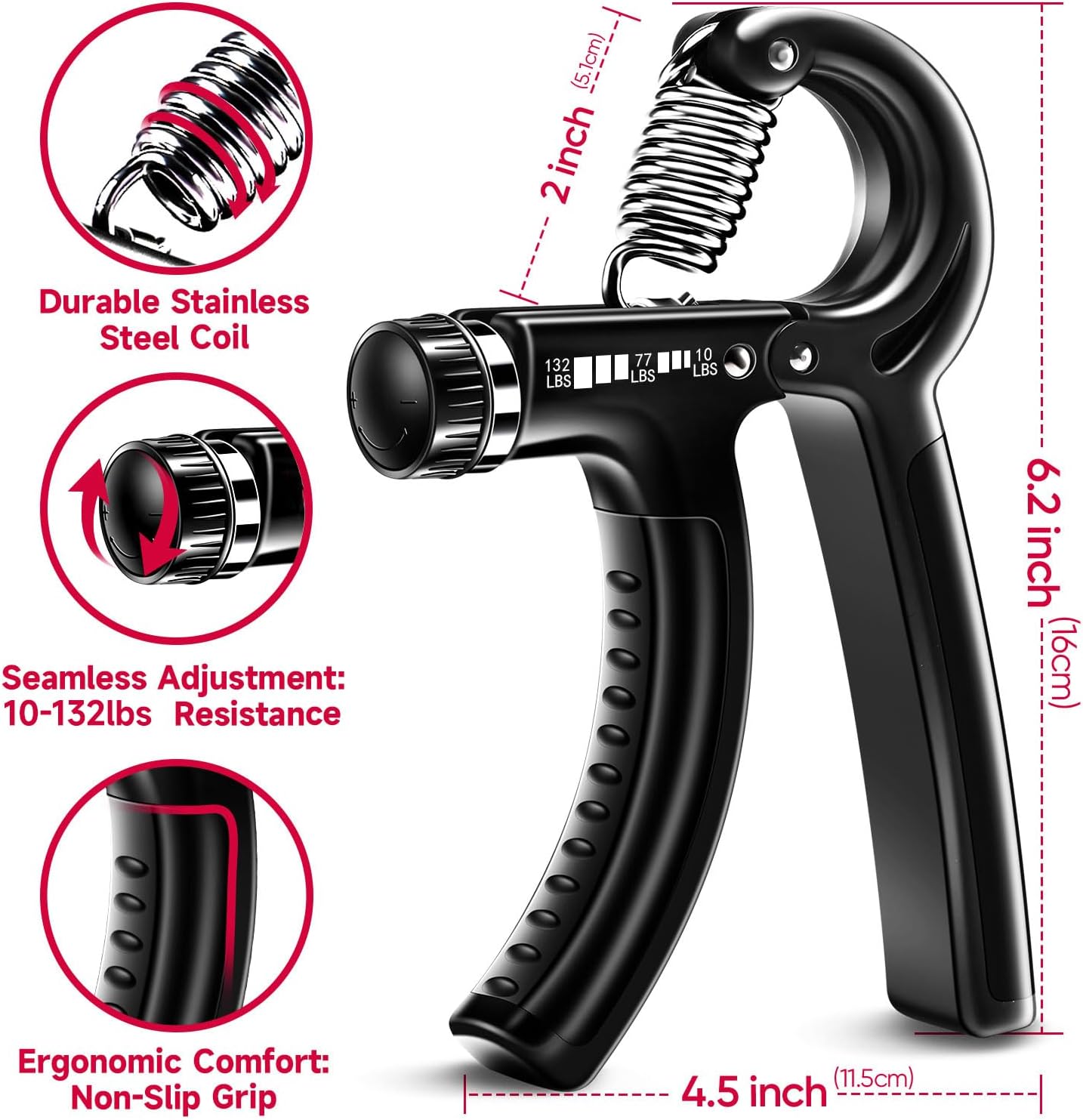 Gripmaster - Einstellbarer Handverstärker Set mit 5 Widerstandsniveaus für Griffkraft und Unterarmstärke-4