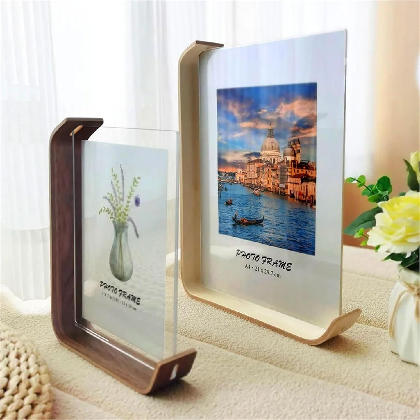 FOTODUO – Marco de fotos acrílico-madera con vista a doble cara para decoración moderna de mesa