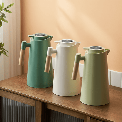 LATTEA THERMO – Thermos à double paroi avec affichage de la température et poignée en bois
