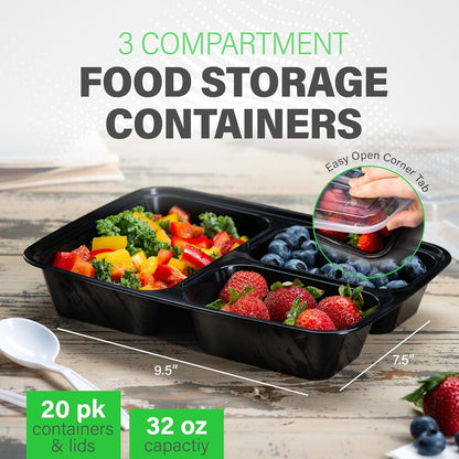 Bento Box mit 3 Fächern – 900 ml, 20 Stück für Effiziente Mahlzeitenplanung-5