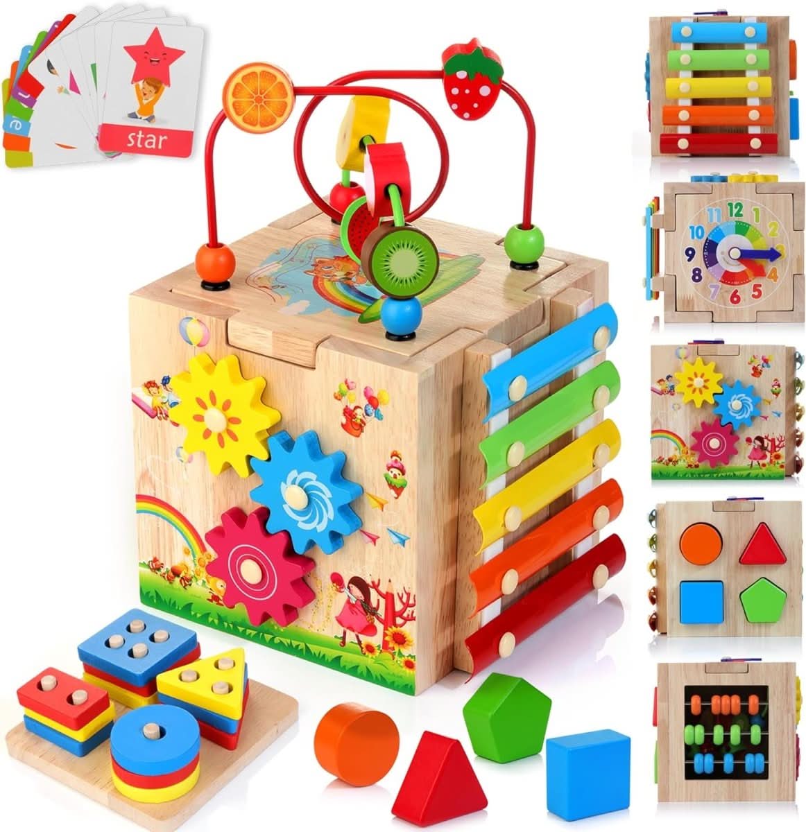 8-in-1 Montessori toy - multifunctional activity cube for the motor and cognitive development of babies