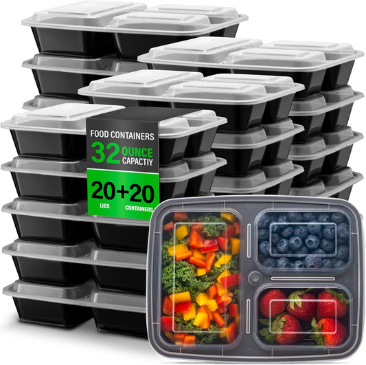 Bento Box mit 3 Fächern – 900 ml, 20 Stück für Effiziente Mahlzeitenplanung-1