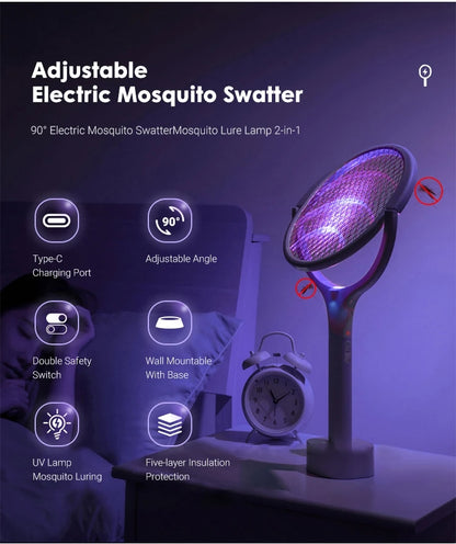 ZapGuard Mosquito Zapper - 5-in-1 mosquito repellent with insect swatter & LED lamp