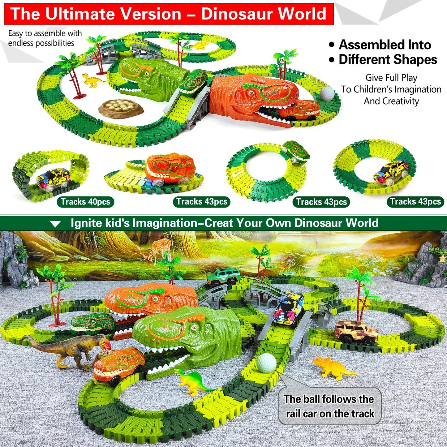 DinoTrack Express – Juego de trenes de dinosaurios interactivo para niños creativos a partir de 3 años
