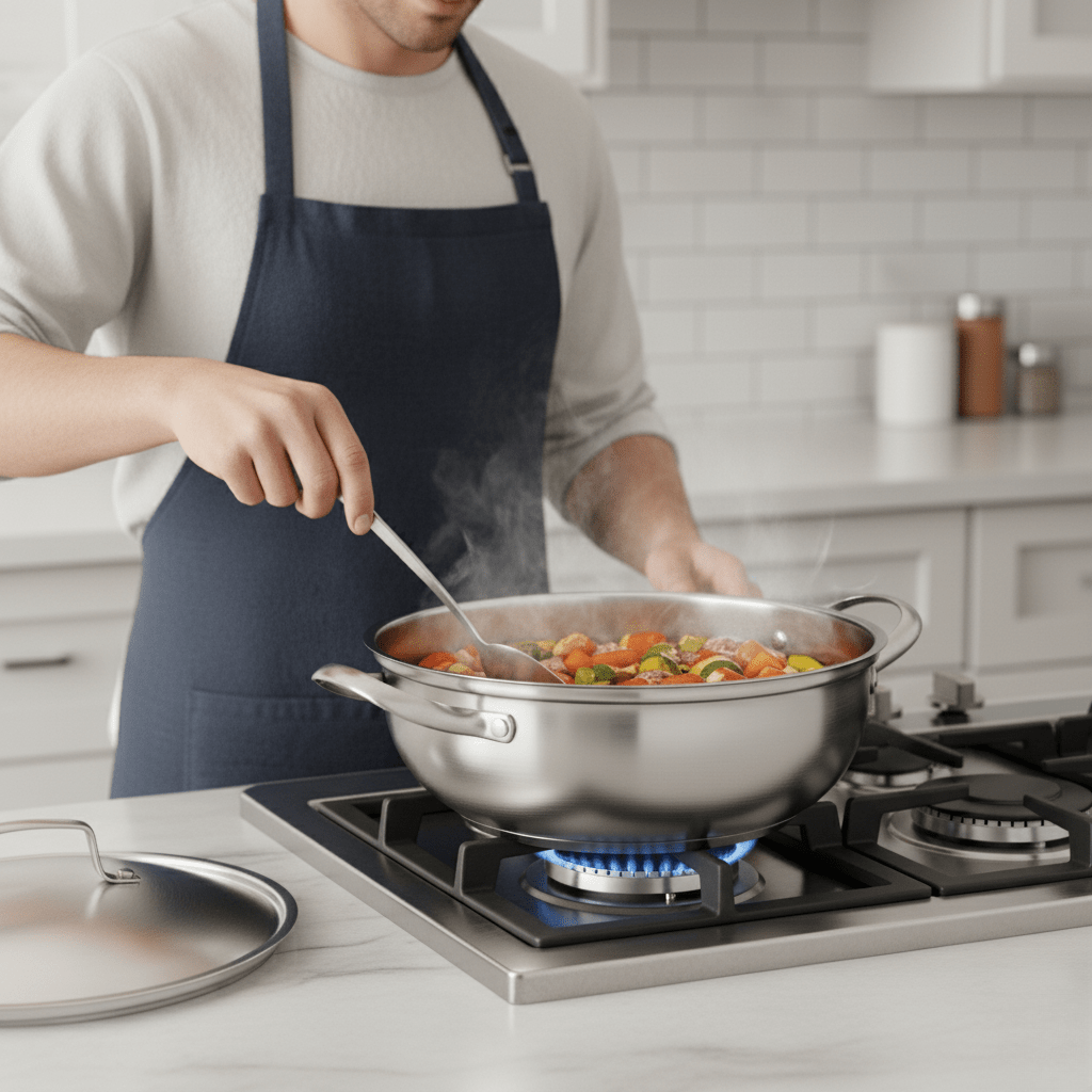 SmartBoil – Casserole universelle en acier inoxydable avec couvercle pour tous types de cuisinières