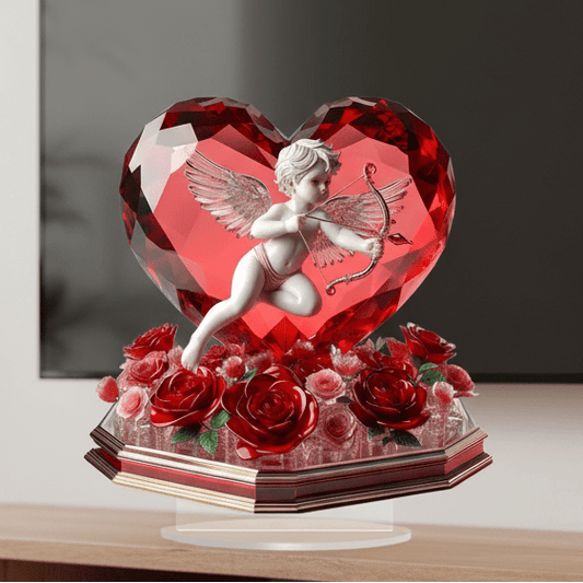 AMORHEART – Herzförmige Dekoration mit Amor und Rose – Klassisches romantisches Ornament für Zuhause, Büro und Feiertage 0