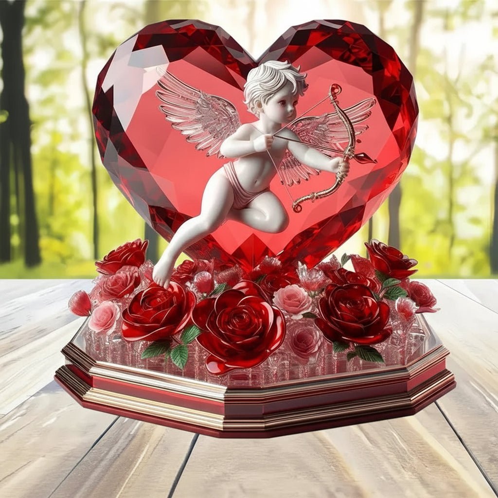 AMORHEART – Herzförmige Dekoration mit Amor und Rose – Klassisches romantisches Ornament für Zuhause, Büro und Feiertage 1