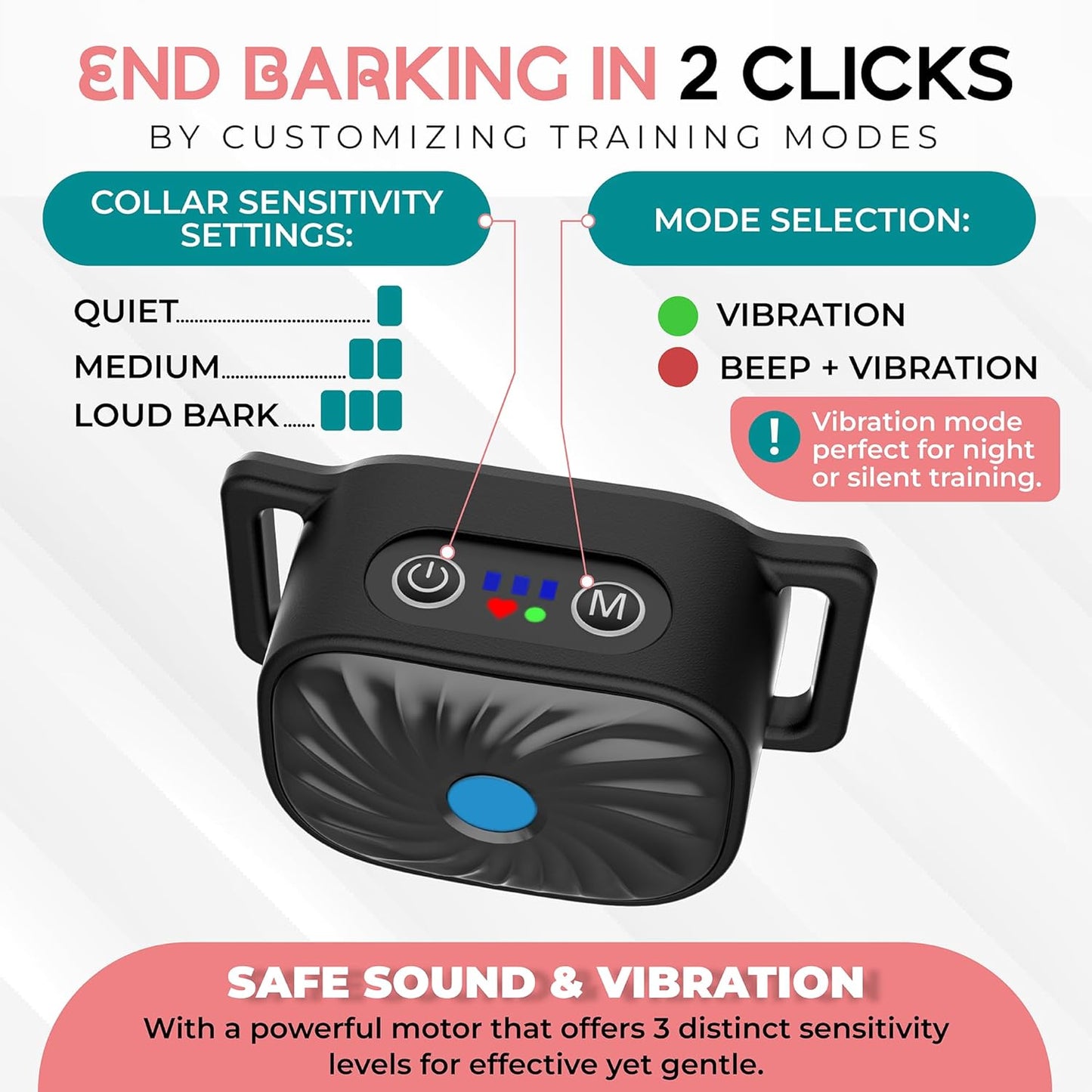 Collar antiladridos para perros pequeños – Collar de entrenamiento suave con sonido y vibración