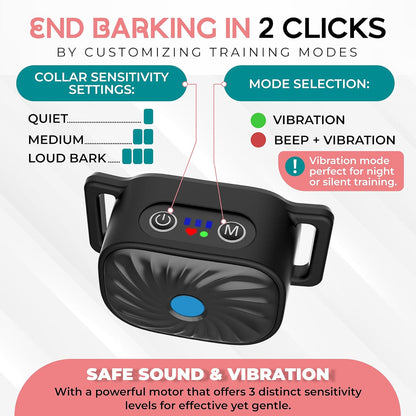 Collar antiladridos para perros pequeños – Collar de entrenamiento suave con sonido y vibración