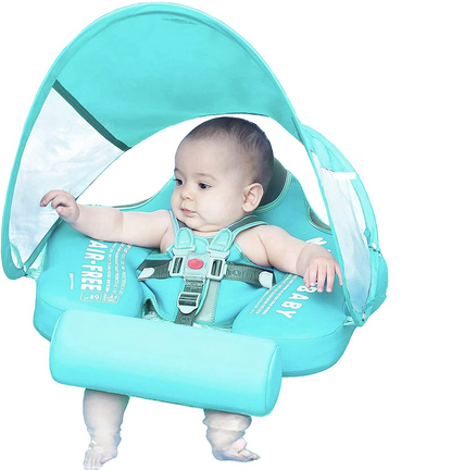 Baby zwemring met kap – babyschwemkring met zonbescherming & dierenmotief voor veilig spetteren in de zomer