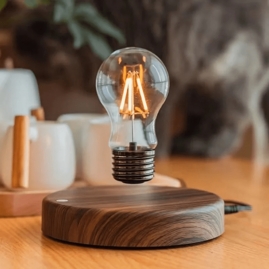 Bombilla LED flotante LumiGlide | Lámpara magnéticamente suspendida con control táctil para espacios modernos