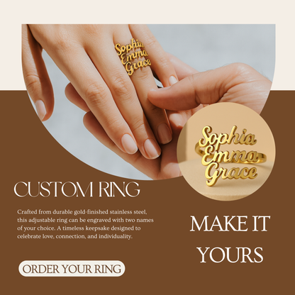 DUONARA – Elegant stainless steel name ring with engraving