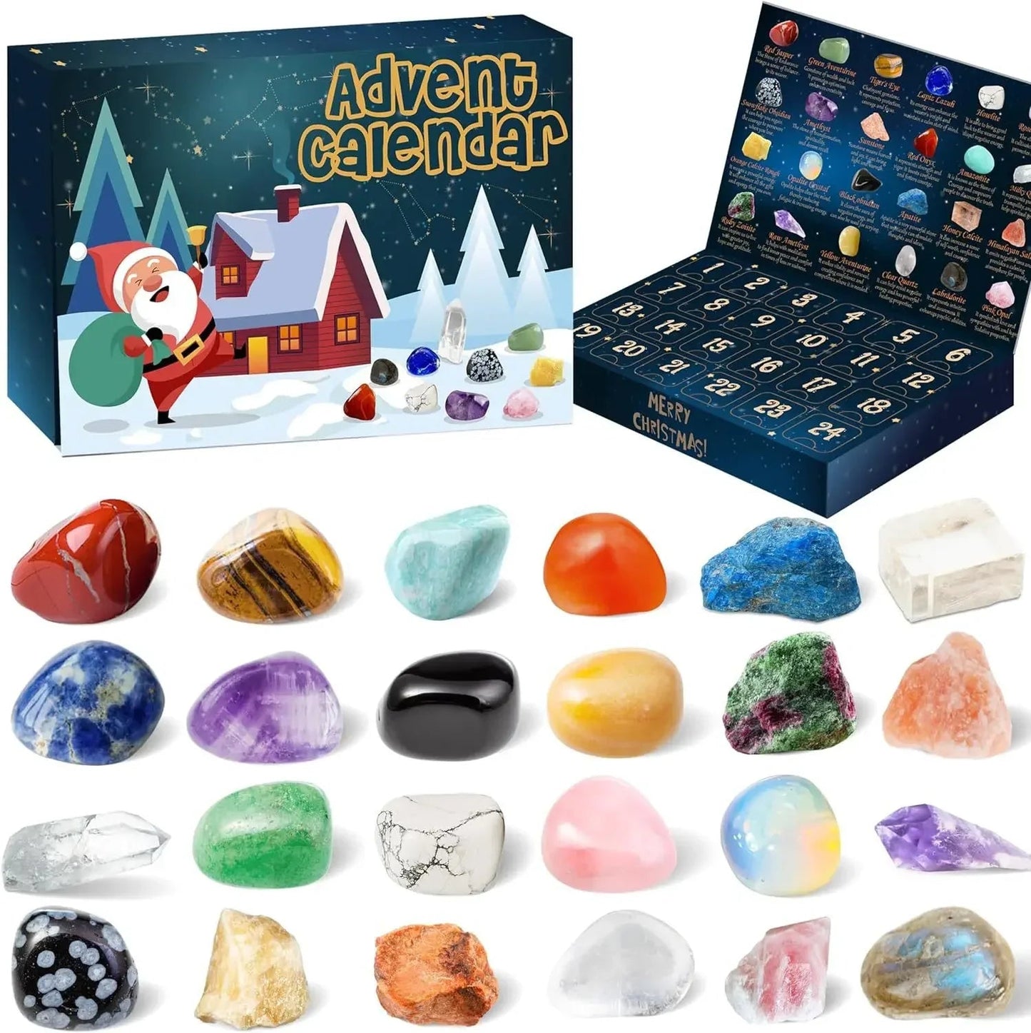 CRYSTAL ADVENT STONE CALENDAR 2025 – 24 natürliche Edelsteine für den Weihnachts-Countdown