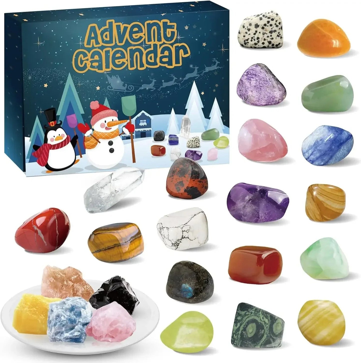 CRYSTAL ADVENT STONE CALENDAR 2025 – 24 natürliche Edelsteine für den Weihnachts-Countdown