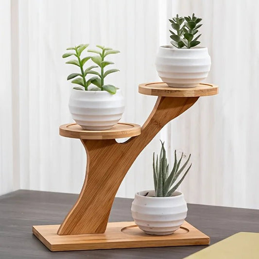 BAMBOOLINE – Kompaktes 2-stöckiges Ständerregal aus natürlichem Bambus für die Dekoration von Zuhause und Büro 0