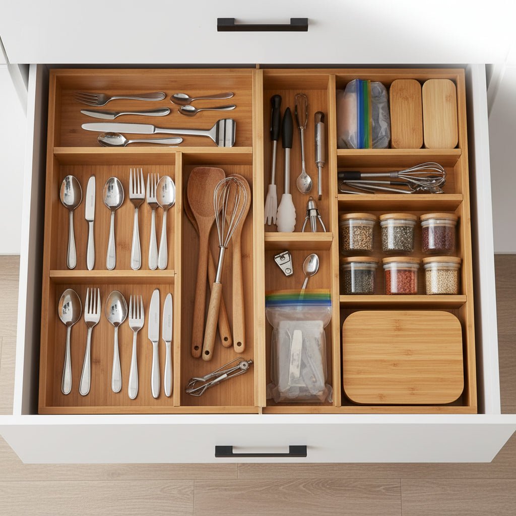 BAMBOOSTA – Ausziehbare Schubladeneinsätze aus Bambus für individuelle Organisation 0