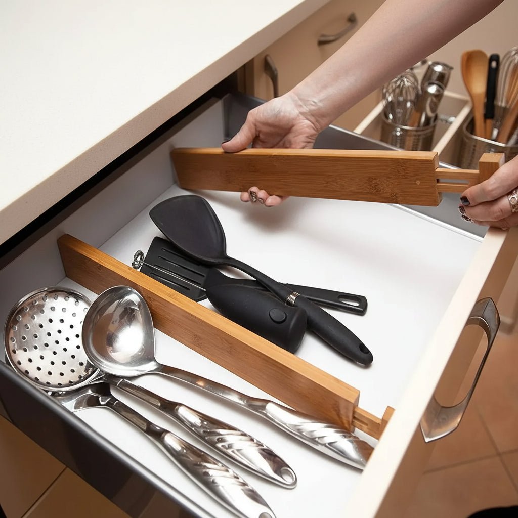 BAMDIV – Ausziehbarer Bambus-Schubladenorganizer für ordentliche Aufbewahrung 1