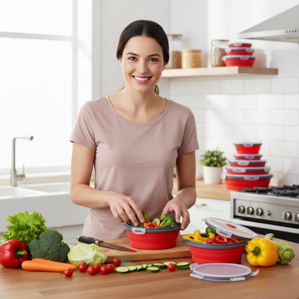 BENTOFLEX – Faltbare Silikon-Bento-Lunchbox, tragbarer Lebensmittelbehälter mit auslaufsicherem Deckel 1