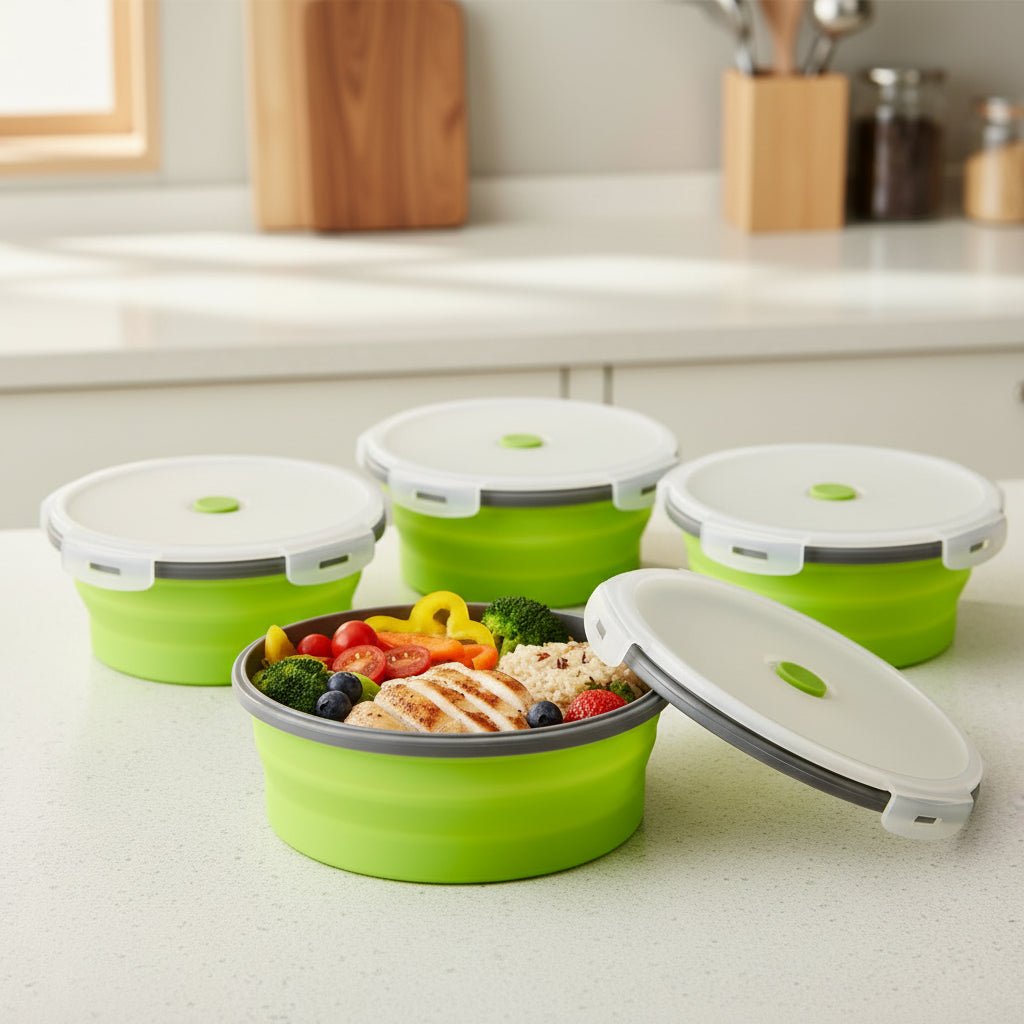 BENTOFLEX – Faltbare Silikon-Bento-Lunchbox, tragbarer Lebensmittelbehälter mit auslaufsicherem Deckel 2