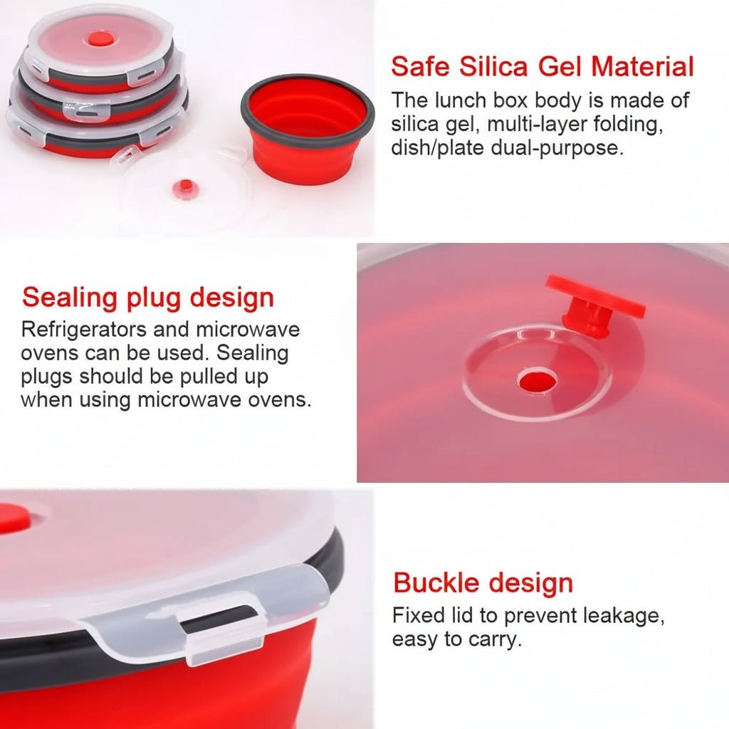 BENTOFLEX – Faltbare Silikon-Bento-Lunchbox, tragbarer Lebensmittelbehälter mit auslaufsicherem Deckel 3