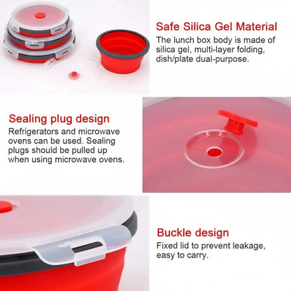 BENTOFLEX – Faltbare Silikon-Bento-Lunchbox, tragbarer Lebensmittelbehälter mit auslaufsicherem Deckel 3