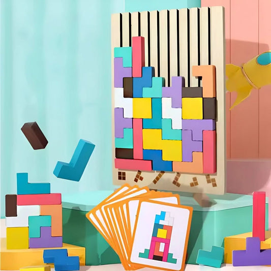 BRIQLEARN – Montessori Wooden Tetris for Creative Stacking and Logic Training