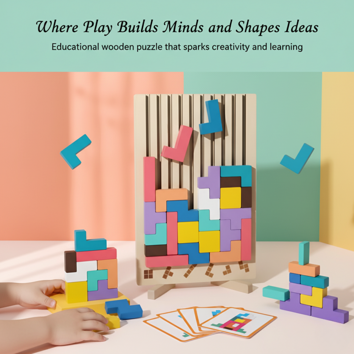 BRIQLEARN – Montessori Wooden Tetris for Creative Stacking and Logic Training