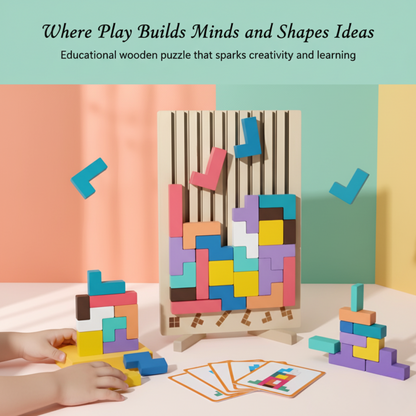 BRIQLEARN – Montessori Wooden Tetris for Creative Stacking and Logic Training