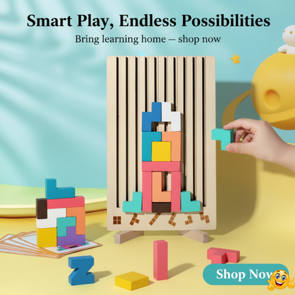 BRIQLEARN – Montessori Wooden Tetris for Creative Stacking and Logic Training