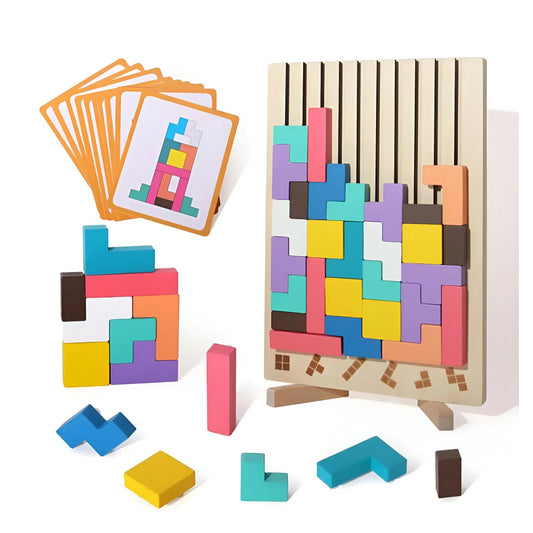 BRIQLEARN – Montessori Wooden Tetris for Creative Stacking and Logic Training